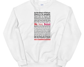 Beirut Manifesto "We love Beirut" Unisex Sweatshirt in Grey or White - gift for Lebanese