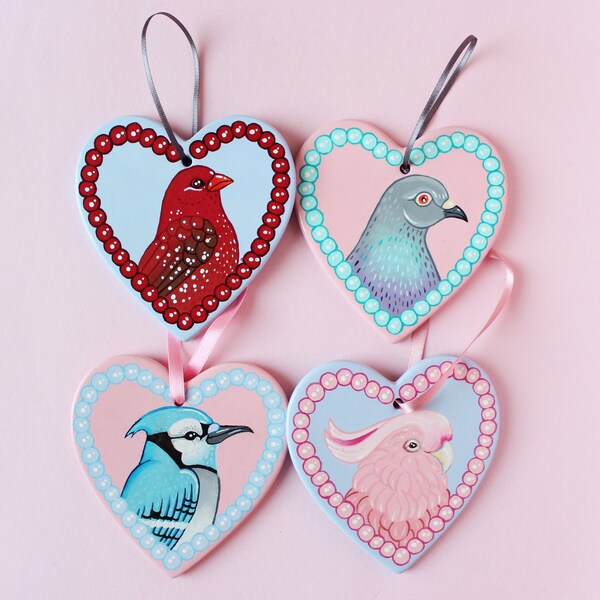 Hand Painted Heart Shaped Ceramic Bauble by Betty & The Lovecats