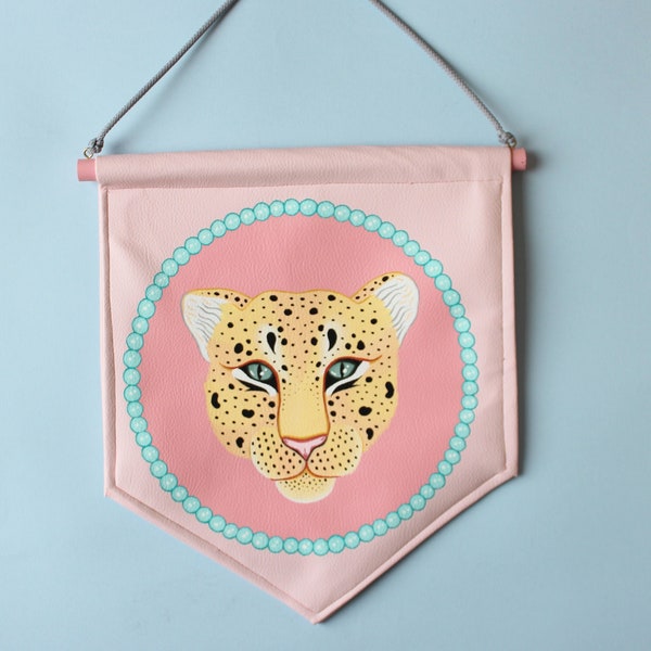 Leopard on Faux Leather Pennant