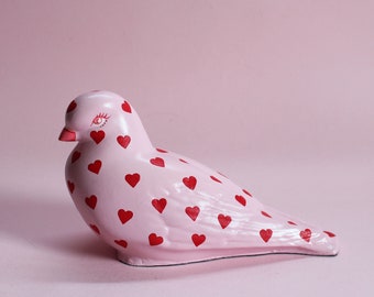 Pink Heart Pigeon Ornament by Betty & The Lovecats Made To Order