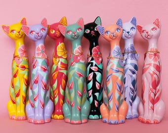 MADE TO ORDER  Floral Kitschy Cat Wall Hanging by Betty & The Lovecats