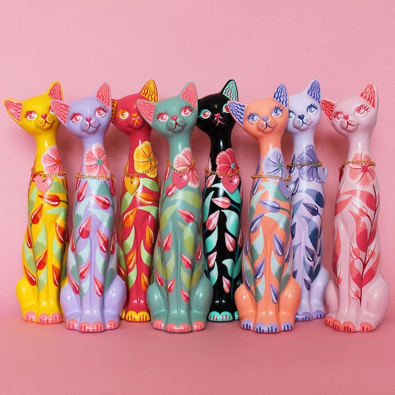 MADE TO ORDER  Floral Kitschy Cat Wall Hanging by Betty & The Lovecats