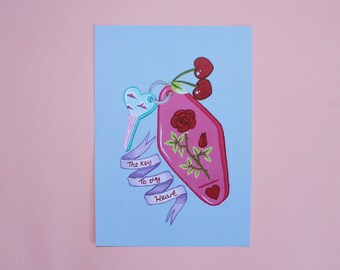 Key To My Heart A5  Valentines Print by Betty & The Lovecats