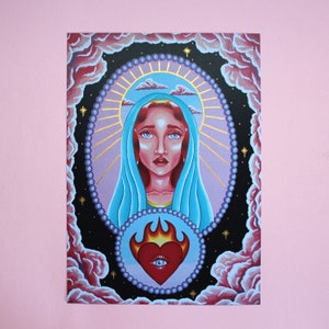 A4 Hand Finished Virgin Mary Art Print by Betty & The Lovecats