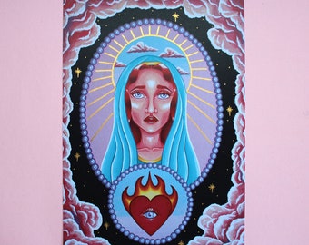 A4 Hand Finished Virgin Mary Art Print by Betty & The Lovecats