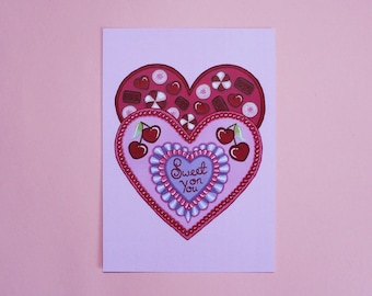Sweet On You A5 Valentines Print by Betty & The Lovecats