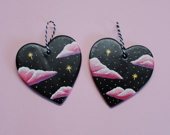 Hand Painted Heart Shaped Ceramic Bauble by Betty & The Lovecats