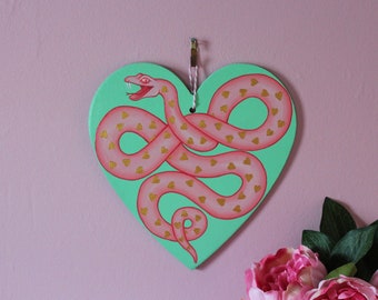 Love Snake Original Painting Wooden Wall Hanging by Betty & The Lovecats