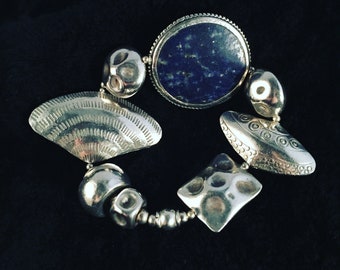 Blue Lapis, Fine Silver, OOAK, Handmade