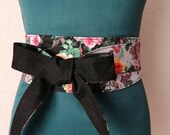 Black denim Japanese belt for women 189, waist women 39 s Obi belt wide, sash reversible corset belt