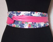 Wide belt for women 045, pink faux leather corset belt, denim reversible women 39 s Obi Japanese belt