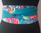 Denim women 39 s Obi belt wide 116, sash reversible Japanese belt for women, turquoise faux leather corset belt