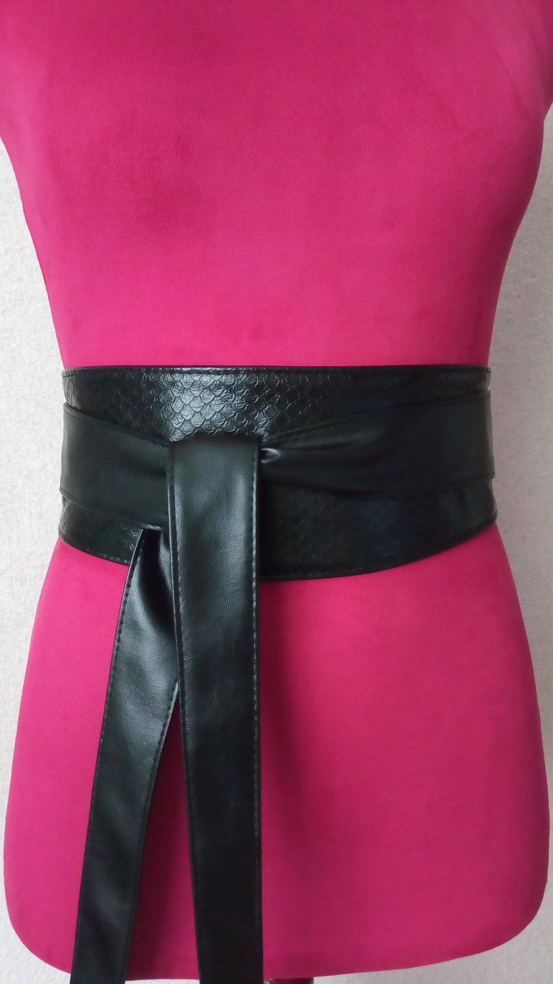 Black faux leather women's Obi belt wide 004 reversible Etsy