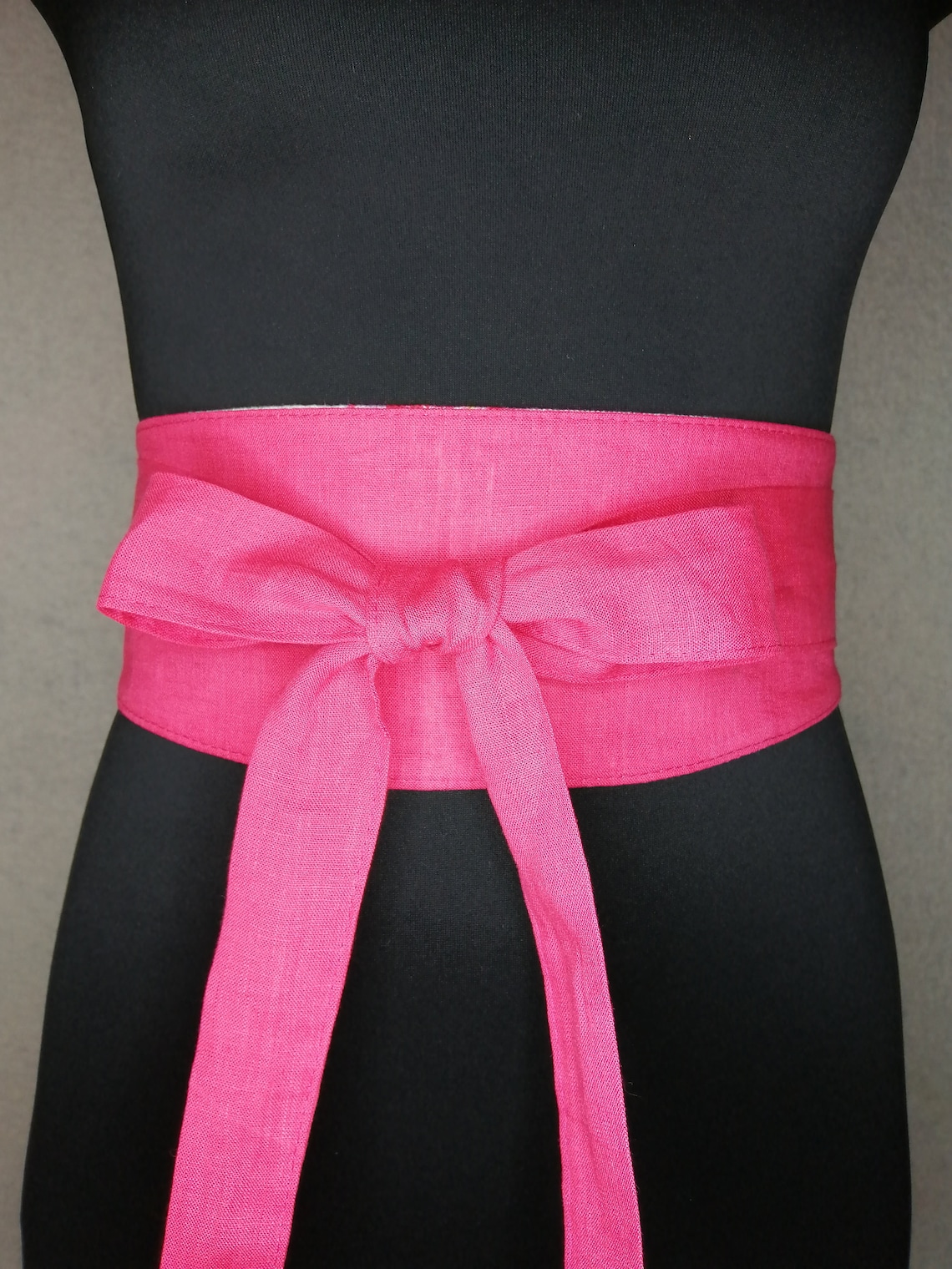 Linen hot pink women's Obi belt wide 372 reversible Etsy