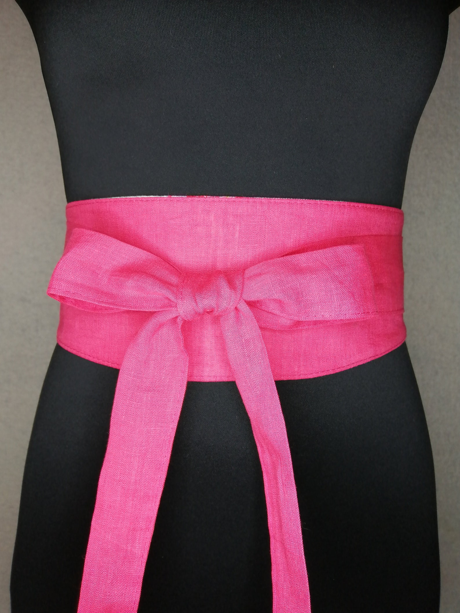 Linen hot pink women's Obi belt wide 372 reversible Etsy