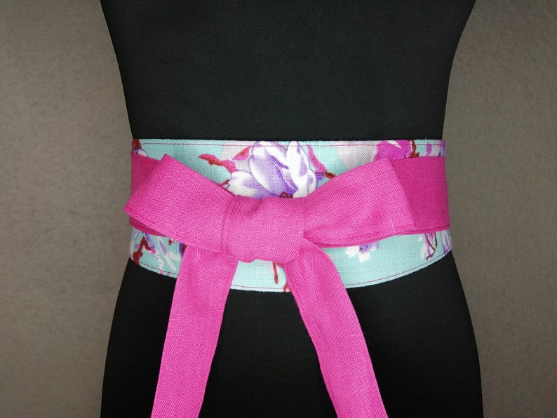 reversible casual Japanese corset belt for women Sash hot pink linen women/'s Obi belt wide 370