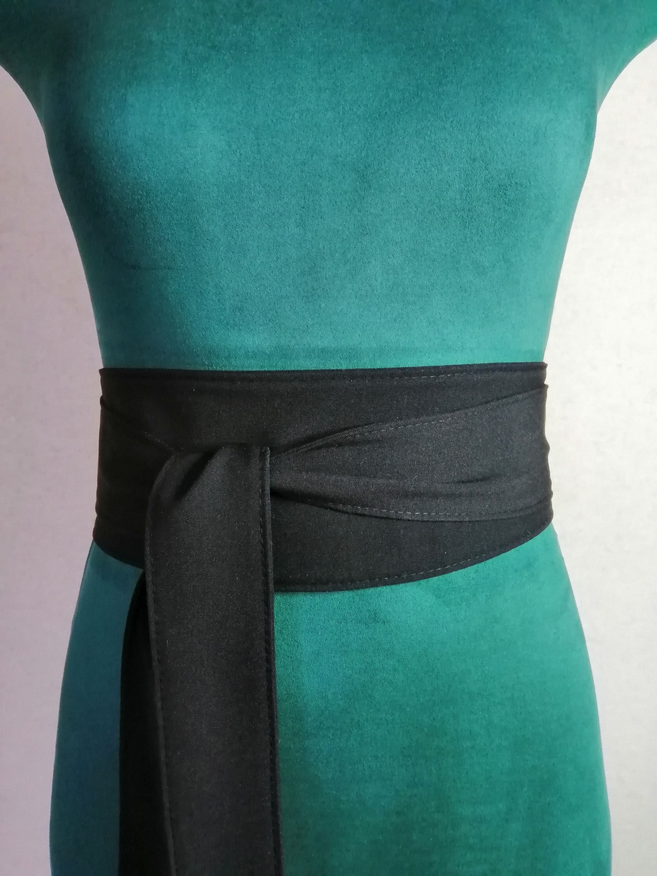 Black cloth casual women's Obi belt wide 032 reversible | Etsy