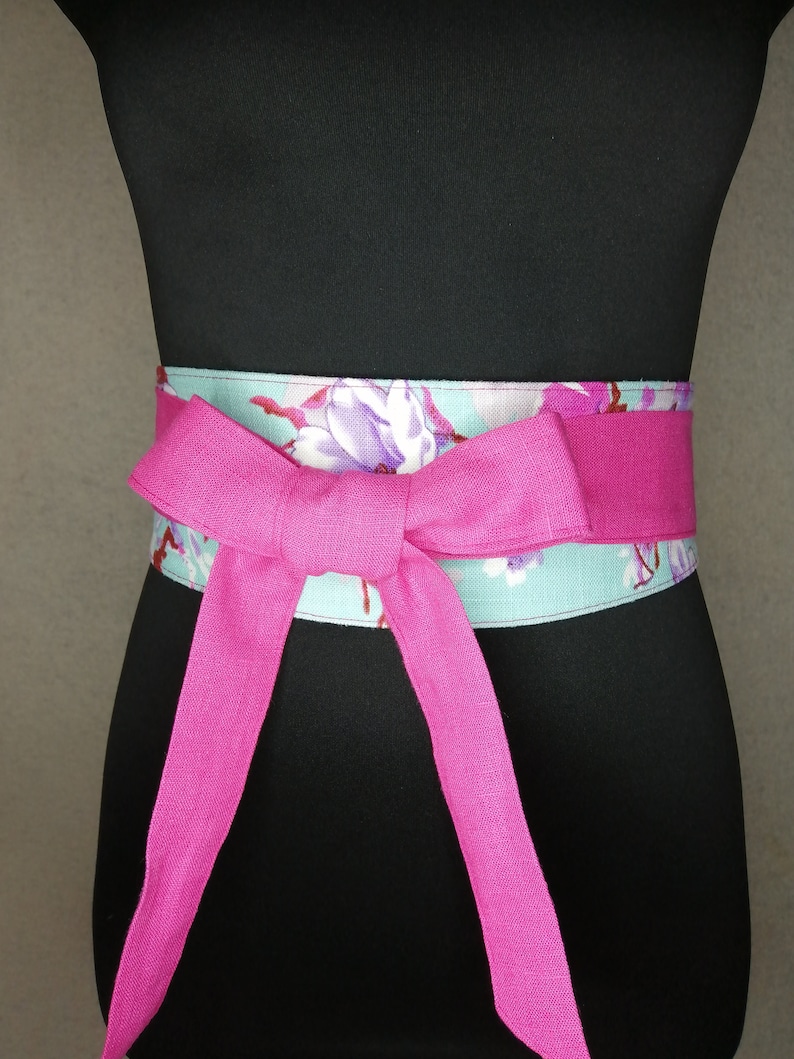 reversible casual Japanese corset belt for women Sash hot pink linen women/'s Obi belt wide 370