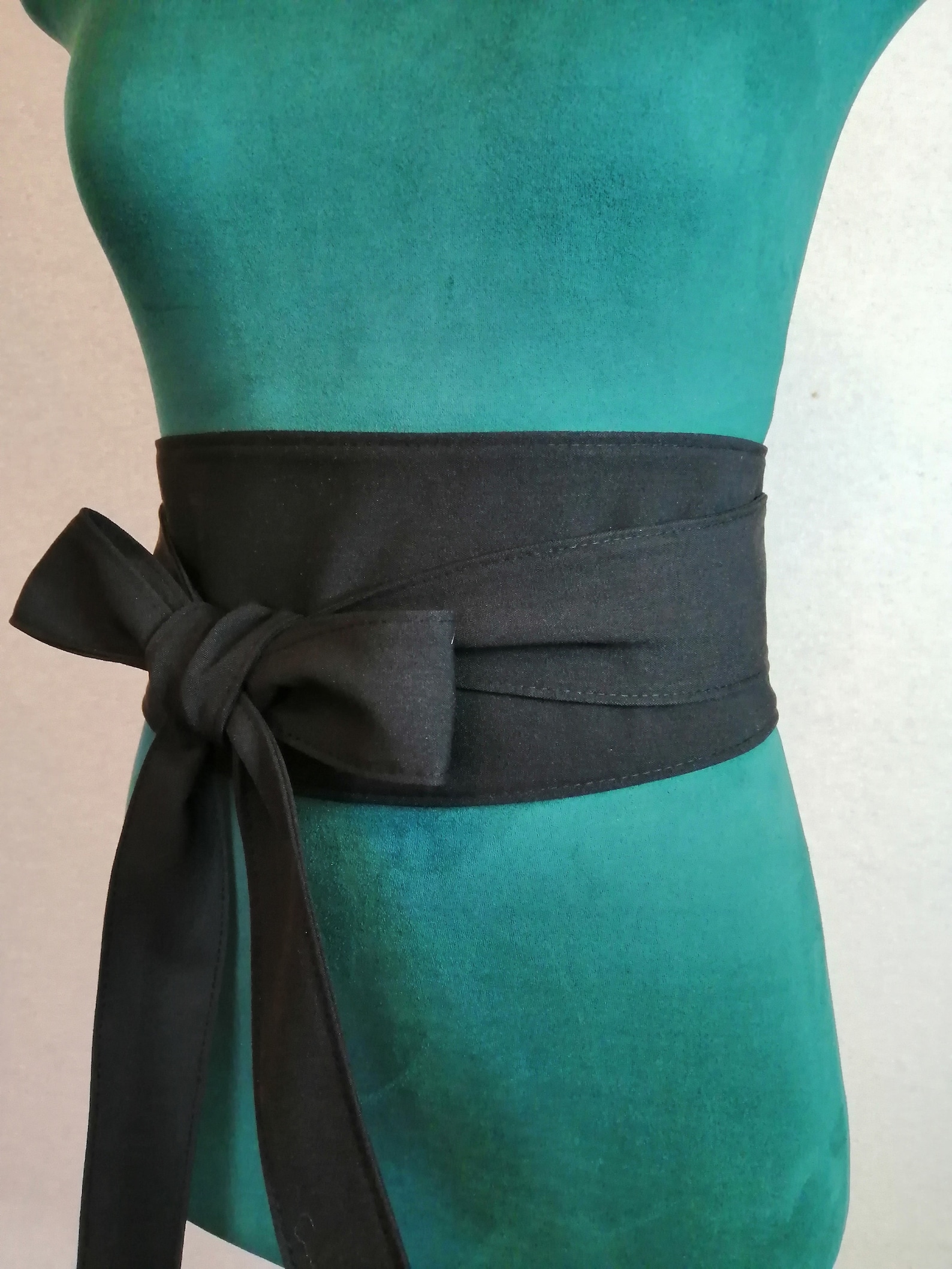 Black cloth sash casual women's Obi belt wide 033 | Etsy