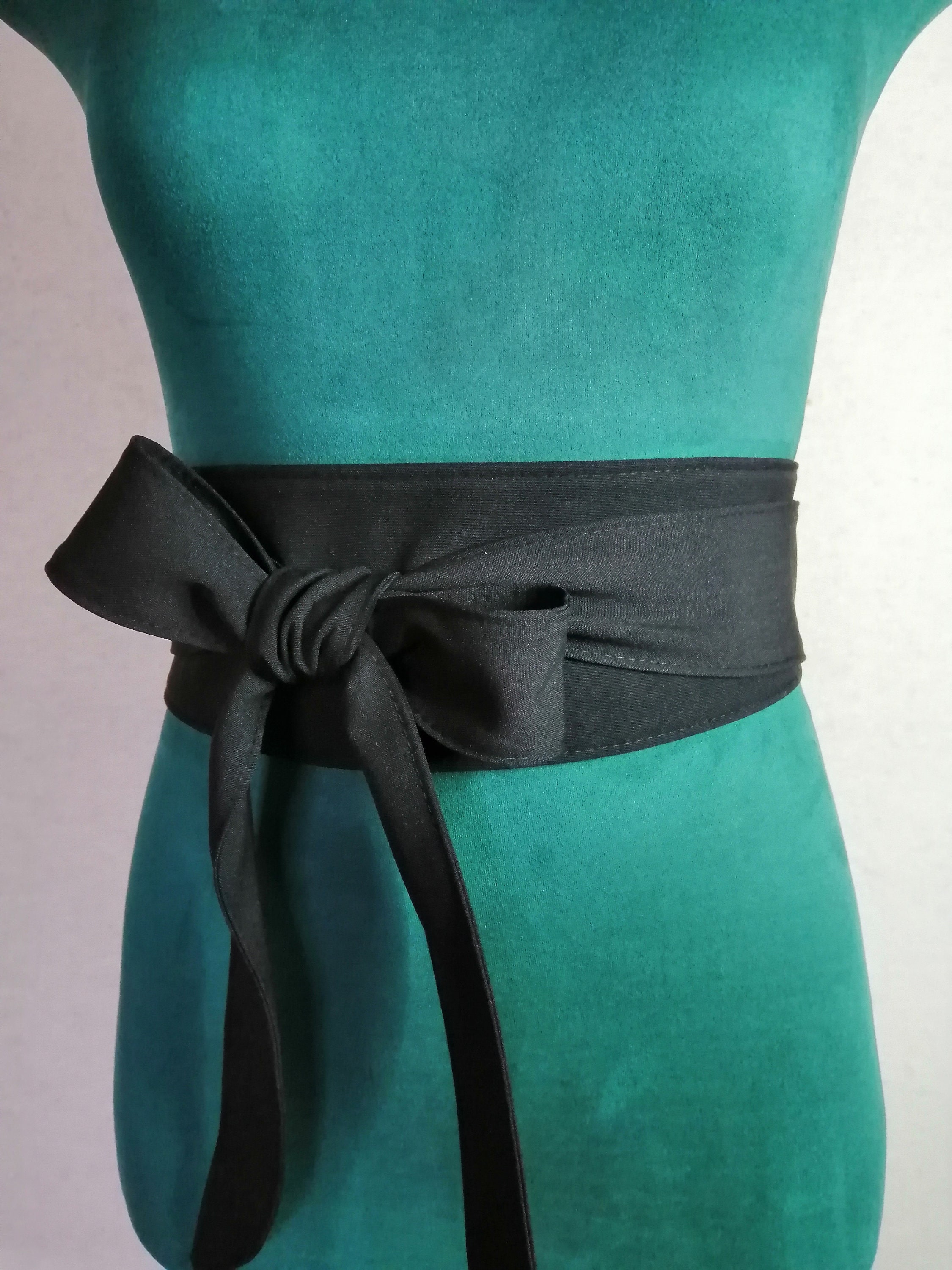 Black cloth casual women's Obi belt wide 032 reversible Etsy
