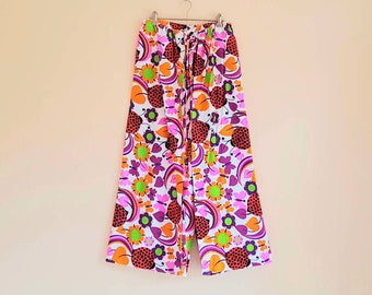 Rare Vintage 60s 70s Novelty Mod Ladybug Floral Wrap Palazzo Psychedelic Hippie Flare Wide Leg Pants