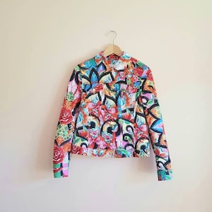 Vintage Limited Edition Rare 80s 90s Escada Multicolored Colorful Floral Rose Ocean Wave Jacket