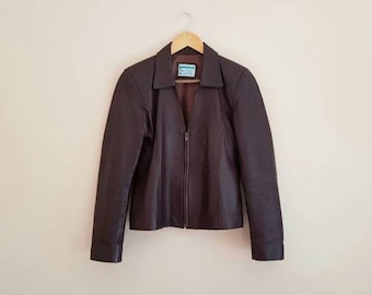 Vintage Fitted Brown Maroon Womens Lamb Leather Jacket