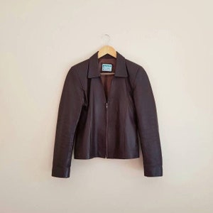 Vintage Fitted Brown Maroon Womens Lamb Leather Jacket image 1