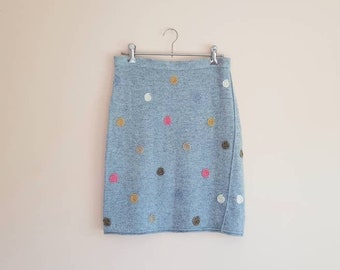 Vintage Multicolored Polka Dot Grey Wool Pencil Skirt