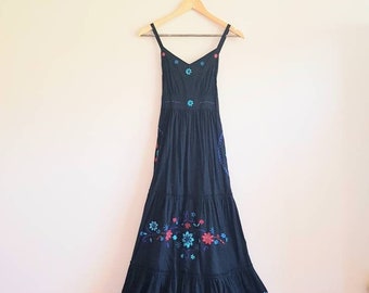 Black Floral Embroidered Strappy Maxi Dress