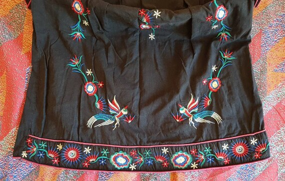 Ethnic Oriental Floral Bird Embroidered Black Sho… - image 7