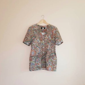 Vintage 60s Linen Paisley Short Sleeve Dress Jacket Coat