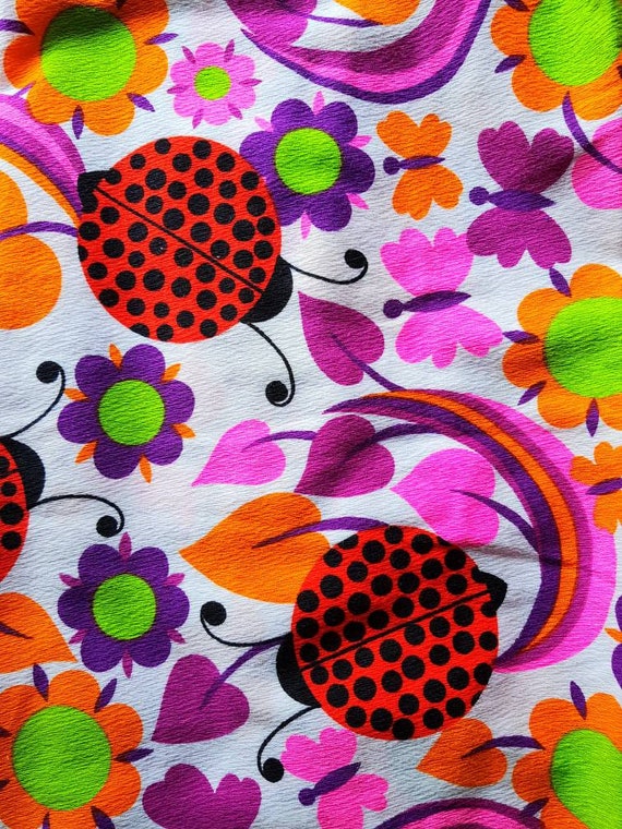 Rare Vintage 60s 70s Novelty Mod Ladybug Floral W… - image 5