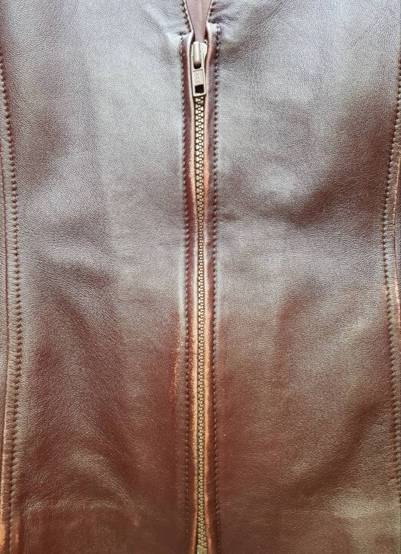 Vintage Fitted Brown Maroon Womens Lamb Leather Jacket image 6