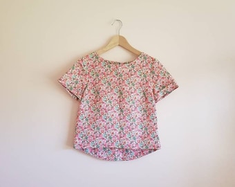 Vintage Pink Green Floral T Shirt Top