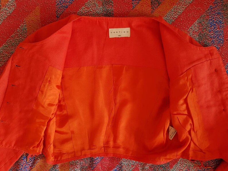 Vintage 80s 90s Designer Vertigo Paris Cropped Coral Jacket Skirt Set image 6