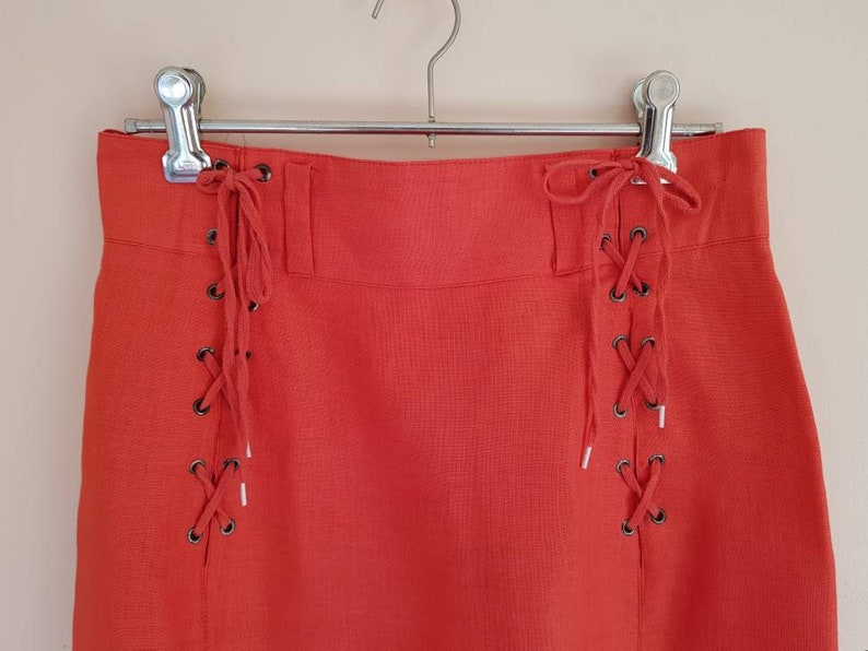 Vintage 80s 90s Designer Vertigo Paris Cropped Coral Jacket Skirt Set image 8