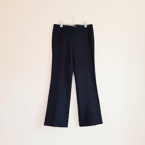 Vintage 90s Black Wide Slacks M, 90s Minimal Straight Leg Trousers