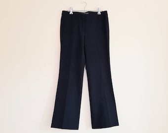 Vintage 90s Black Wide Slacks M, 90s Minimal Straight Leg Trousers