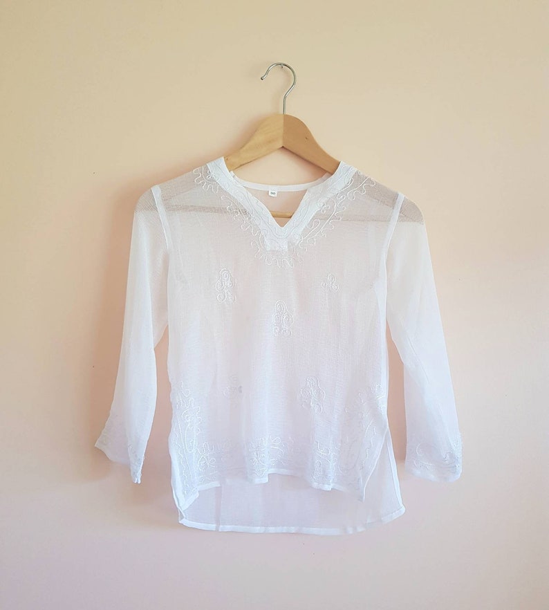 Vintage 70s Sheer Indian Gauze Embroidered Blouse Etsy