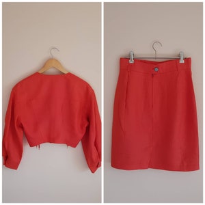 Vintage 80s 90s Designer Vertigo Paris Cropped Coral Jacket Skirt Set image 2