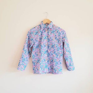 Handmade Pink Blue Orange Poppy Daisy Liberty Floral Print Button Down Blouse Shirt