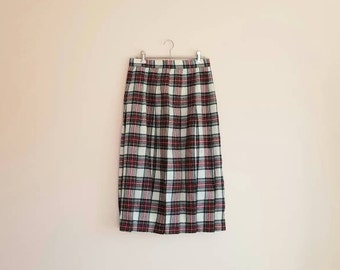 Vintage 80er Jahre Wolle L.L.Bean rot grün Creme karierten Tartan Rock