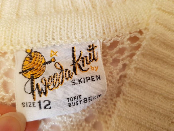 Vintage 70s Open Knit V Neck Cream Sweater Jumper - image 7