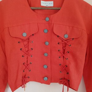 Vintage 80s 90s Designer Vertigo Paris Cropped Coral Jacket Skirt Set image 3