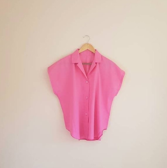 Vintage Pink Boxy Button Down Blouse - image 1