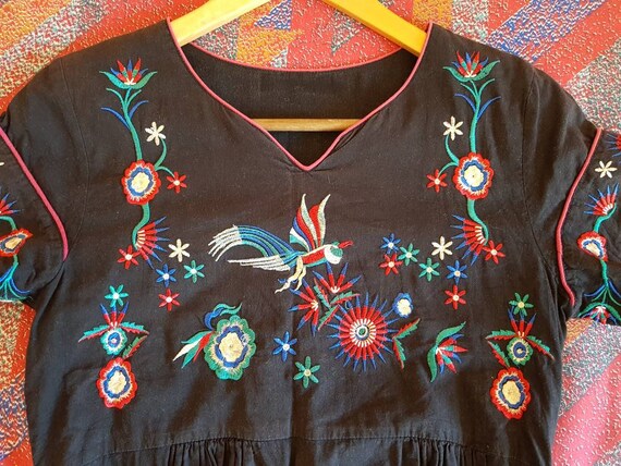 Ethnic Oriental Floral Bird Embroidered Black Sho… - image 5