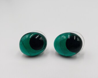 Glass Pebble Post Earrings - Deep Green