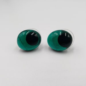 Glass Pebble Post Earrings - Deep Green