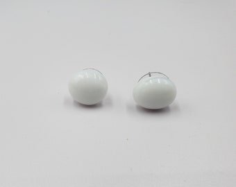 Glass Pebble Post Earrings - White